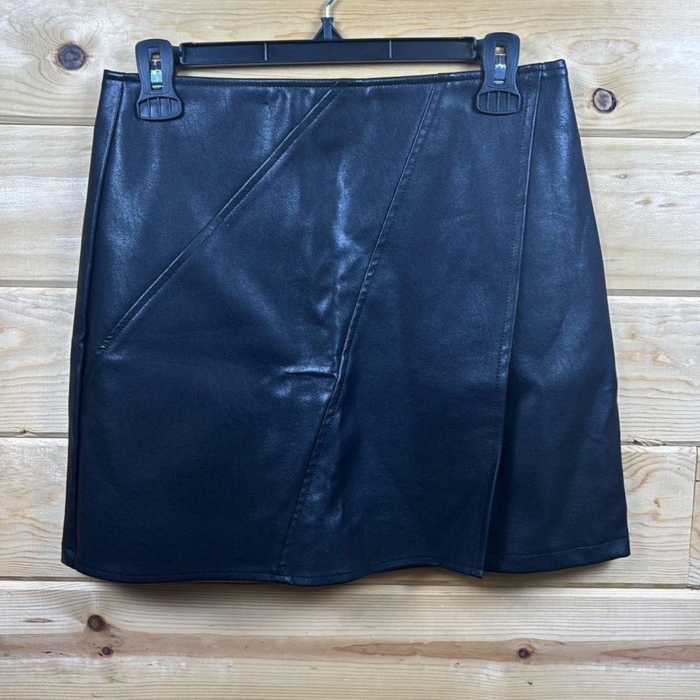 She Sky Black Faux Leather Wrap Skirt Size Small NEW
